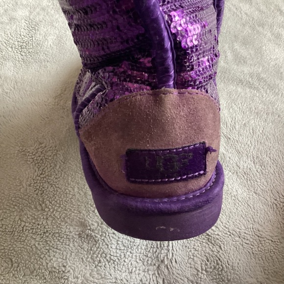 UGG Classic Short Sparkle Suede Sherpa Lined Snow Boots Purple Reign Sz 6 - Picture 14 of 17